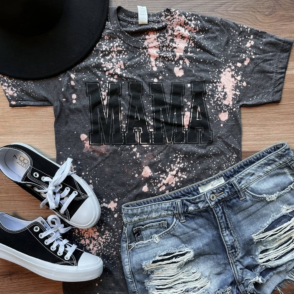 Gray and Pink Splatter 'MAMA' T-Shirt